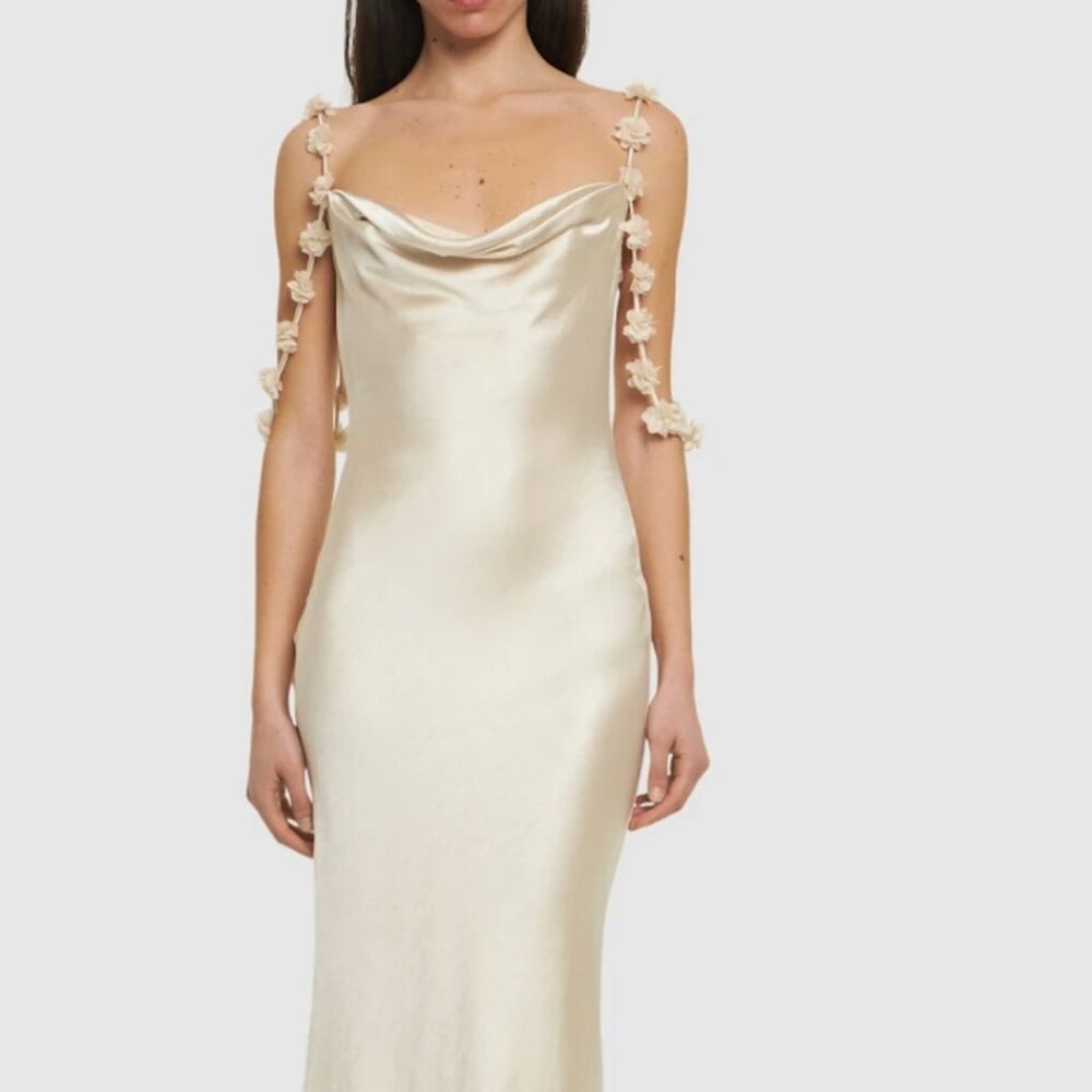 Self Portrait Champagne Satin Flower Maxi Dress